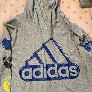 Adidas Heather Gray T-Shirt with Blue Logo